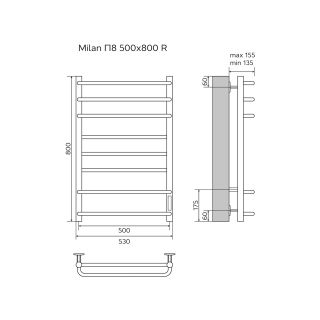 Полотенцесушитель электрический AZARIO MILAN AZ90858 500/800 8 секций, тен справа, хром